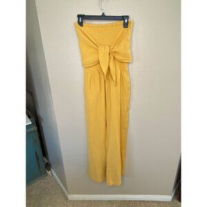 Fun2Fun Womens Yellow Strapless Smocked Jumpsuit M 100% cotton Wide-Leg Pants